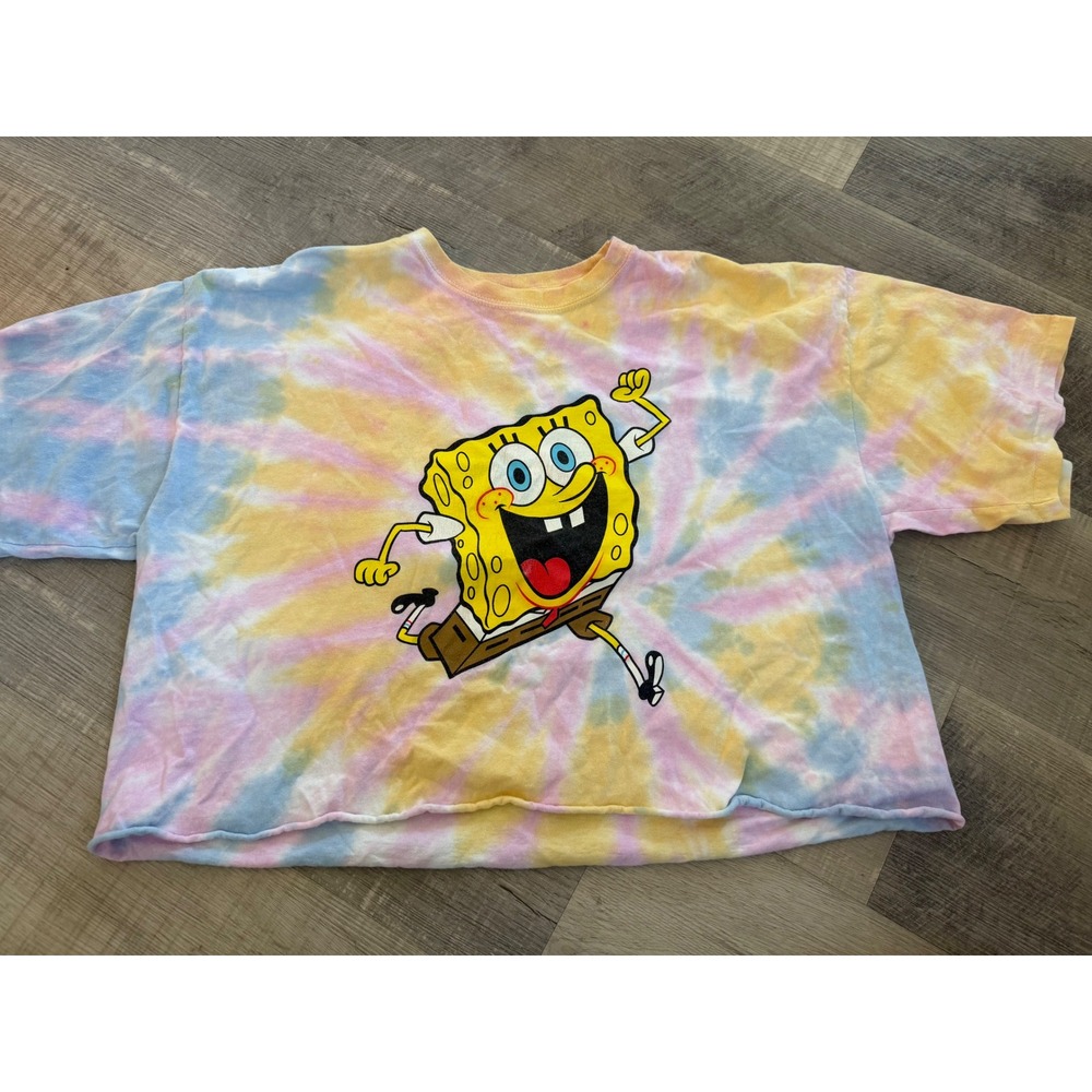 SpongeBob SquarePants Tie Dye Crop Top 2XL Nickelodeon Pastel Graphic Tee Y2K